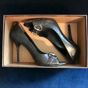 Gucci Guccissima Margaux Calf Peep Toe Heels 10.5